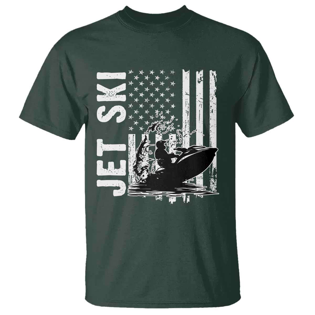 Jet Ski Lover T Shirt Vintage Ski Rider American Flag Water Sport TS11 Dark Forest Green Print Your Wear