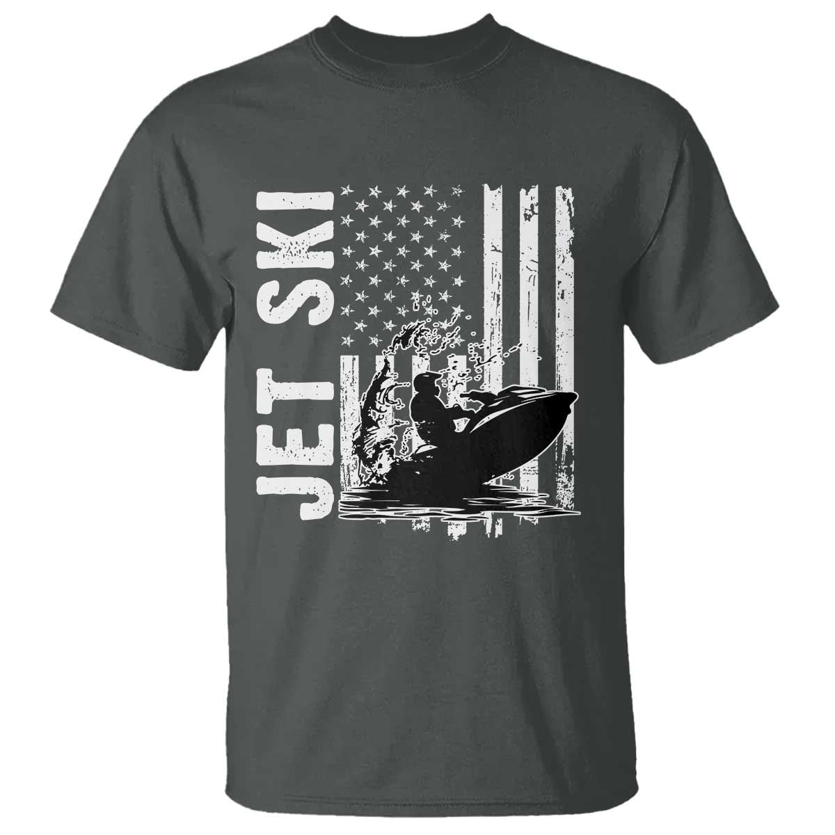 Jet Ski Lover T Shirt Vintage Ski Rider American Flag Water Sport TS11 Dark Heather Print Your Wear