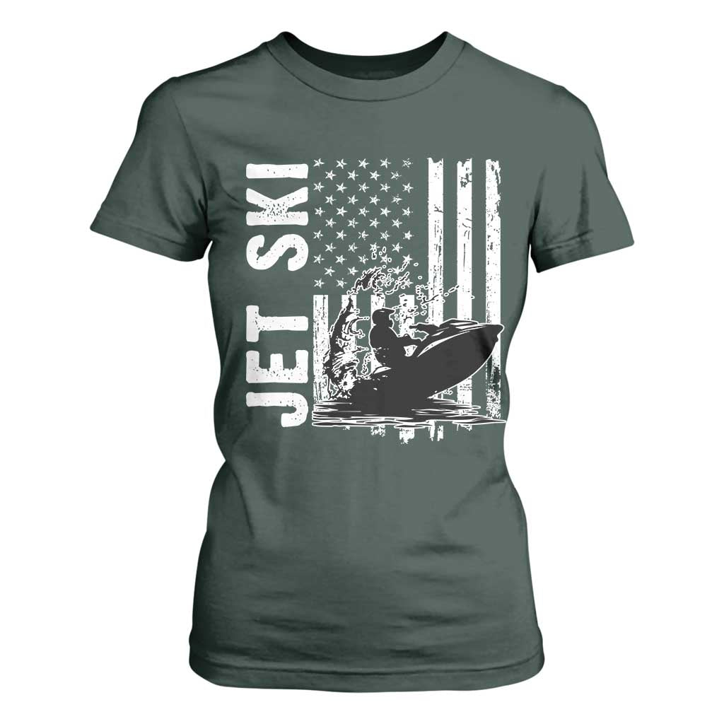 Jet Ski Lover T Shirt For Women Vintage Ski Rider American Flag Water Sport TS11 Dark Forest Green Print Your Wear