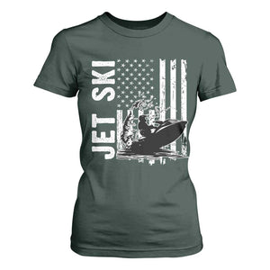Jet Ski Lover T Shirt For Women Vintage Ski Rider American Flag Water Sport TS11 Dark Forest Green Print Your Wear