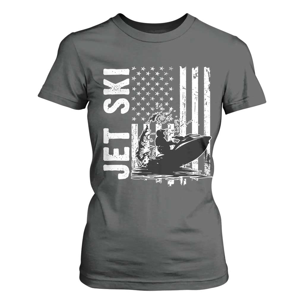 Jet Ski Lover T Shirt For Women Vintage Ski Rider American Flag Water Sport TS11 Dark Heather Print Your Wear