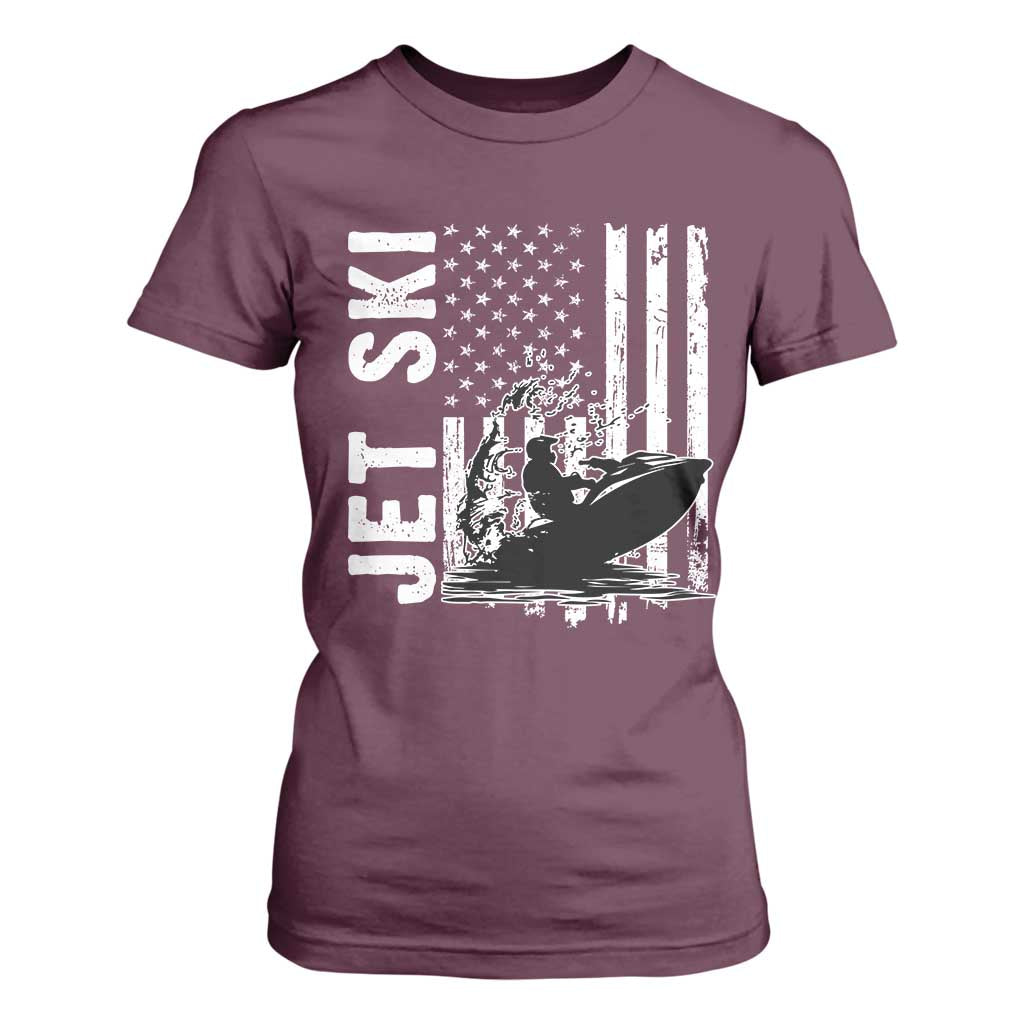 Jet Ski Lover T Shirt For Women Vintage Ski Rider American Flag Water Sport TS11 Maroon Print Your Wear