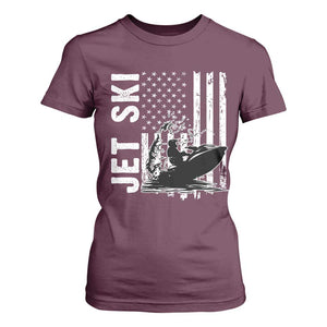 Jet Ski Lover T Shirt For Women Vintage Ski Rider American Flag Water Sport TS11 Maroon Print Your Wear