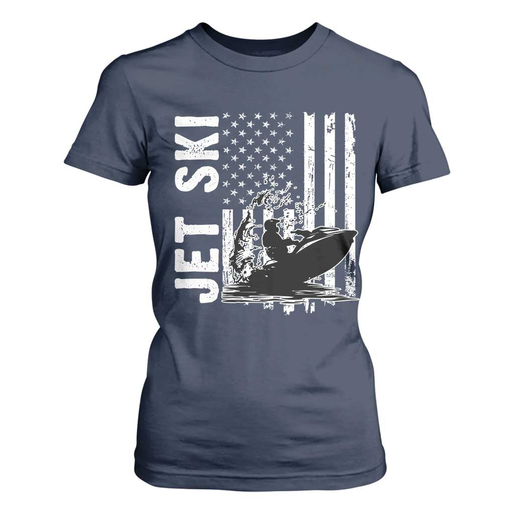 Jet Ski Lover T Shirt For Women Vintage Ski Rider American Flag Water Sport TS11 Navy Print Your Wear