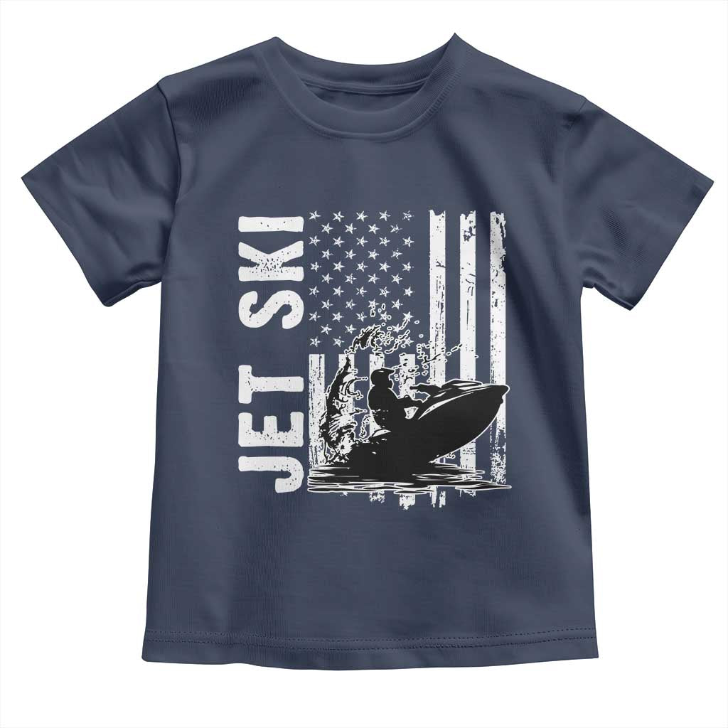 Jet Ski Lover Toddler T Shirt Vintage Ski Rider American Flag Water Sport TS11 Navy Print Your Wear