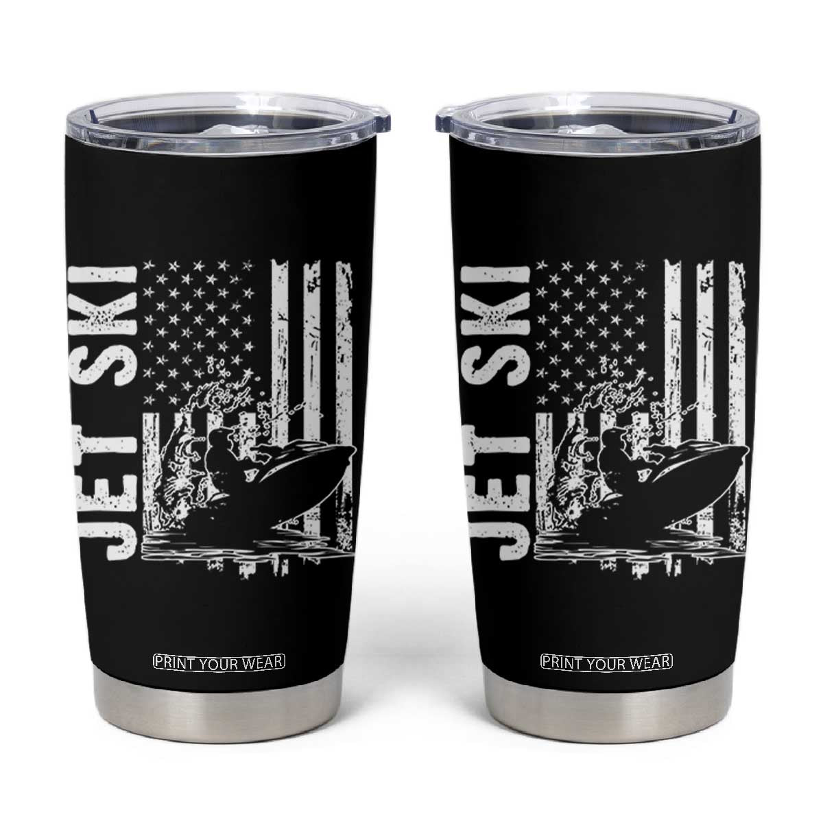 Jet Ski Lover Tumbler Cup Vintage Ski Rider American Flag Water Sport TS11 Black Print Your Wear