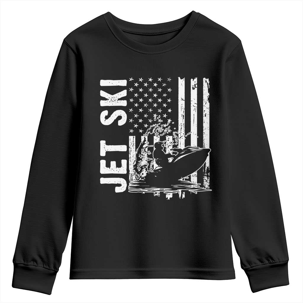 Jet Ski Lover Youth Sweatshirt Vintage Ski Rider American Flag Water Sport TS11 Black Print Your Wear