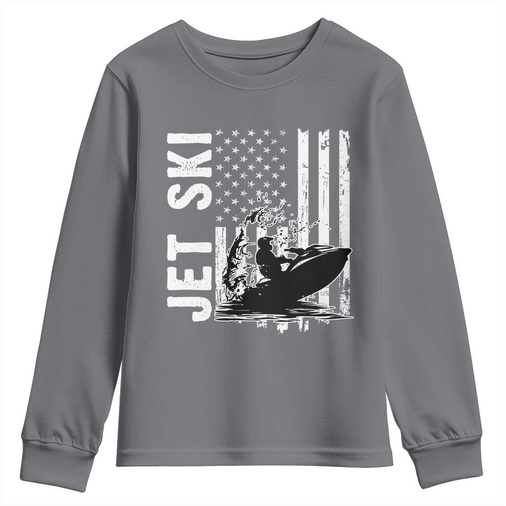 Jet Ski Lover Youth Sweatshirt Vintage Ski Rider American Flag Water Sport TS11 Charcoal Print Your Wear