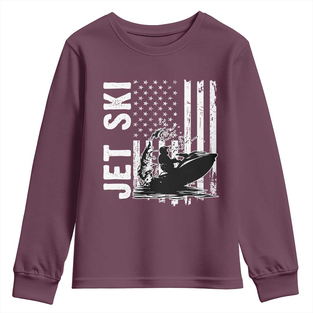 Jet Ski Lover Youth Sweatshirt Vintage Ski Rider American Flag Water Sport TS11 Maroon Print Your Wear