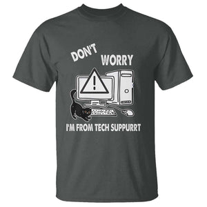 Funny Programming Cat T Shirt Don't Worry I'm From Tech Suppurrt Support Computer TS11 Dark Heather Print Your Wear
