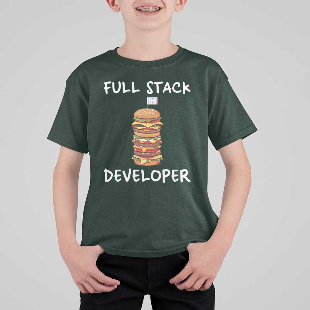 Funny Programmer T Shirt For Kid Full Stack Developer Computer Science Hamburger TS11 Dark Forest Green Print Your Wear