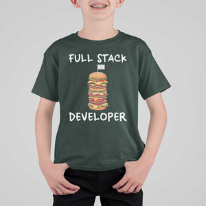 Funny Programmer T Shirt For Kid Full Stack Developer Computer Science Hamburger TS11 Dark Forest Green Print Your Wear