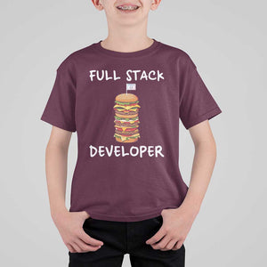 Funny Programmer T Shirt For Kid Full Stack Developer Computer Science Hamburger TS11 Maroon Print Your Wear