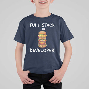 Funny Programmer T Shirt For Kid Full Stack Developer Computer Science Hamburger TS11 Navy Print Your Wear