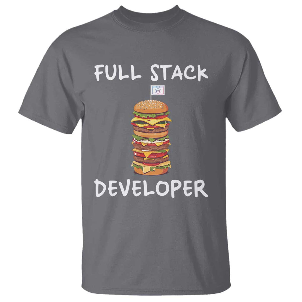 Funny Programmer T Shirt Full Stack Developer Computer Science Hamburger TS11 Charcoal Print Your Wear