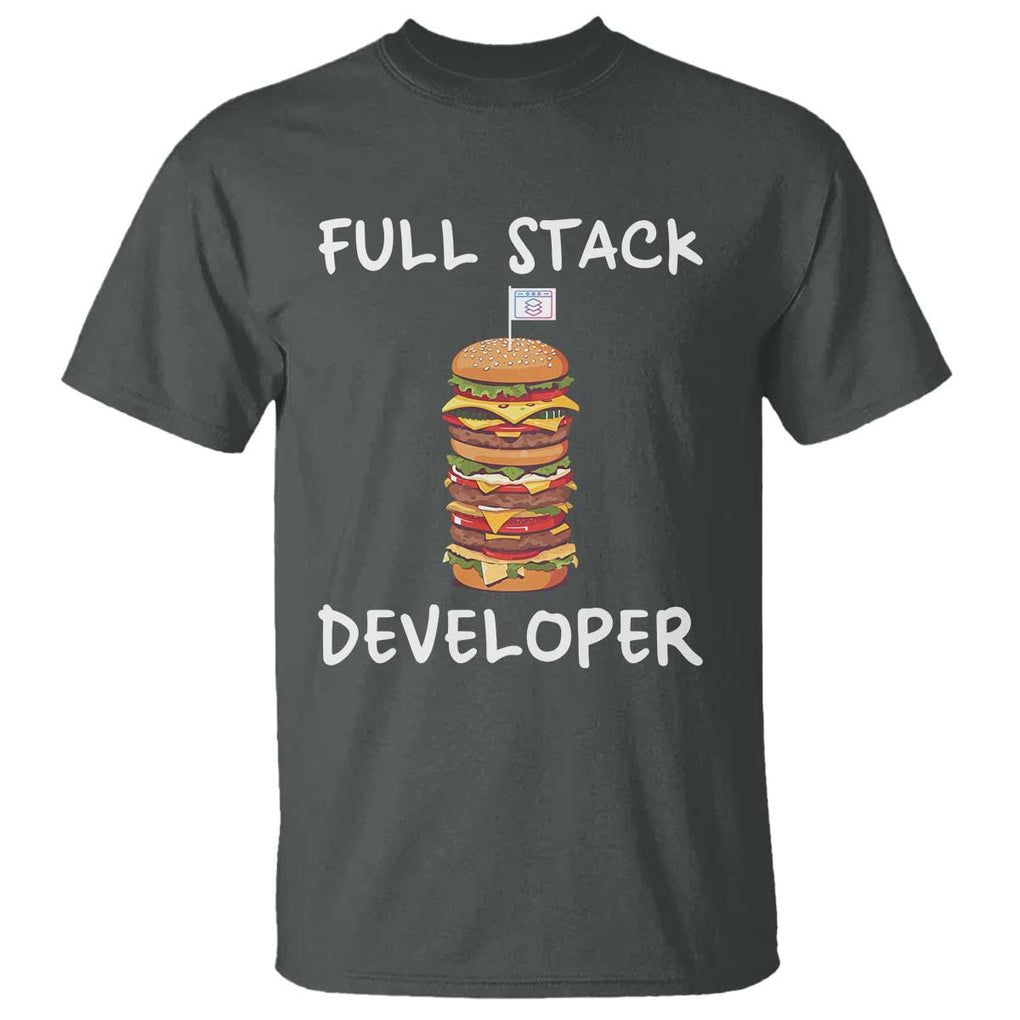 Funny Programmer T Shirt Full Stack Developer Computer Science Hamburger TS11 Dark Heather Print Your Wear