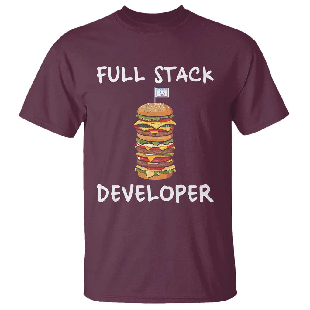 Funny Programmer T Shirt Full Stack Developer Computer Science Hamburger TS11 Maroon Print Your Wear