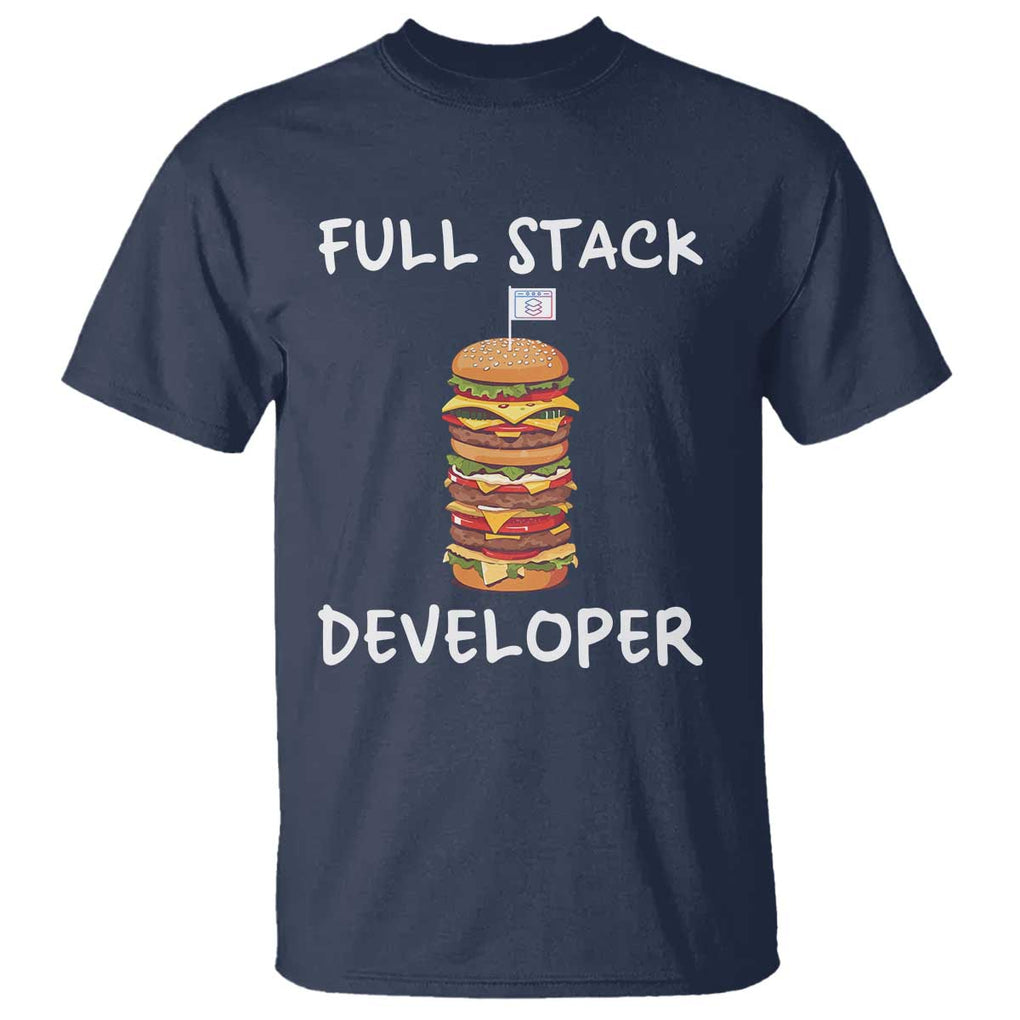 Funny Programmer T Shirt Full Stack Developer Computer Science Hamburger TS11 Navy Print Your Wear