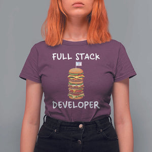 Funny Programmer T Shirt For Women Full Stack Developer Computer Science Hamburger TS11 Maroon Print Your Wear