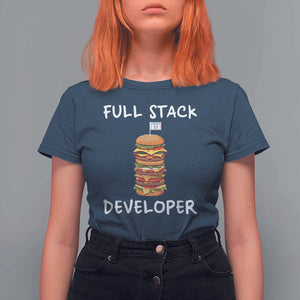 Funny Programmer T Shirt For Women Full Stack Developer Computer Science Hamburger TS11 Navy Print Your Wear