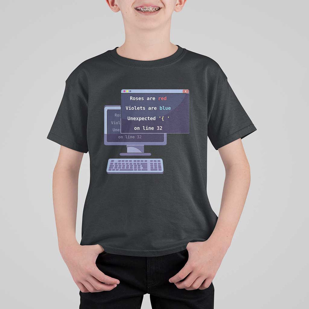 Funny Programmer T Shirt For Kid Roses Are Red Violets Are Blue Unexpected On Line 32 TS11 Black Print Your Wear