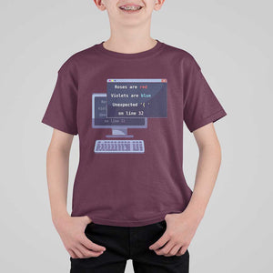 Funny Programmer T Shirt For Kid Roses Are Red Violets Are Blue Unexpected On Line 32 TS11 Maroon Print Your Wear