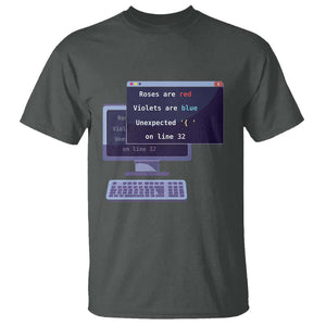 Funny Programmer T Shirt Roses Are Red Violets Are Blue Unexpected On Line 32 TS11 Dark Heather Print Your Wear