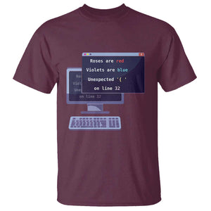 Funny Programmer T Shirt Roses Are Red Violets Are Blue Unexpected On Line 32 TS11 Maroon Print Your Wear