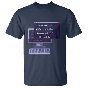 Funny Programmer T Shirt Roses Are Red Violets Are Blue Unexpected On Line 32 TS11 Navy Print Your Wear