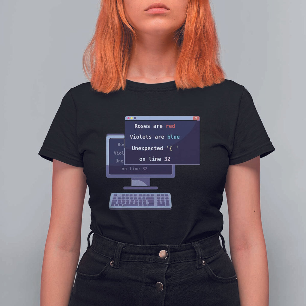 Funny Programmer T Shirt For Women Roses Are Red Violets Are Blue Unexpected On Line 32 TS11 Black Print Your Wear