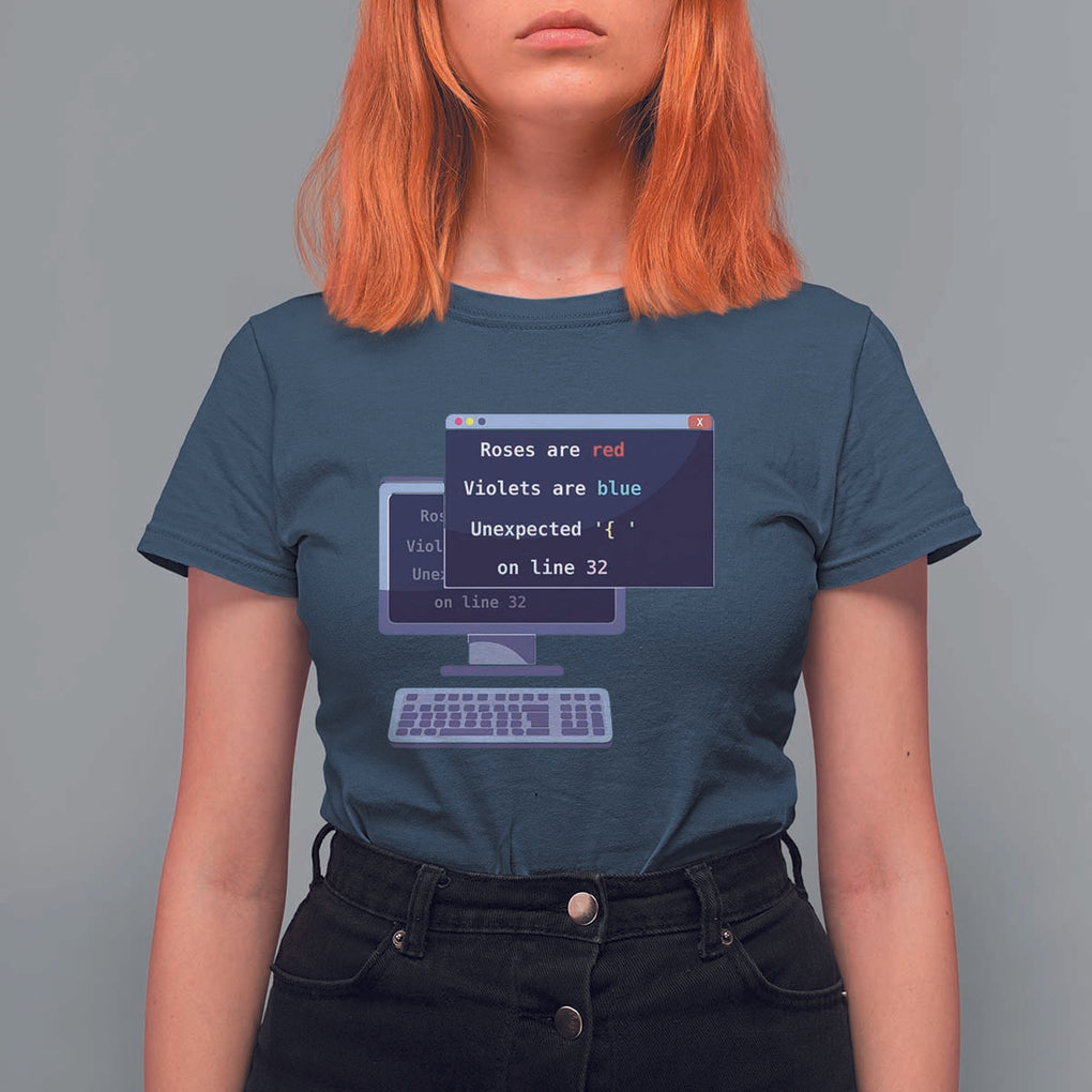 Funny Programmer T Shirt For Women Roses Are Red Violets Are Blue Unexpected On Line 32 TS11 Navy Print Your Wear