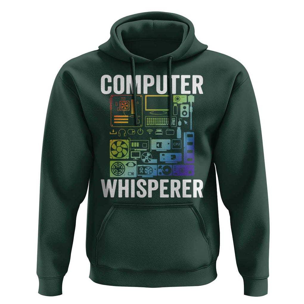 Computer Technician Hoodie Computer Whisperer IT Tech Support Devices TS11 Dark Forest Green Print Your Wear