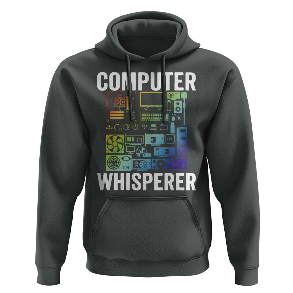 Computer Technician Hoodie Computer Whisperer IT Tech Support Devices TS11 Dark Heather Print Your Wear
