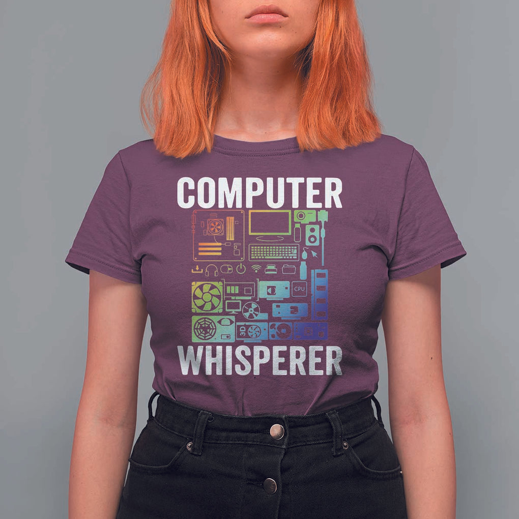 Computer Technician T Shirt For Women Computer Whisperer IT Tech Support Devices TS11 Maroon Print Your Wear