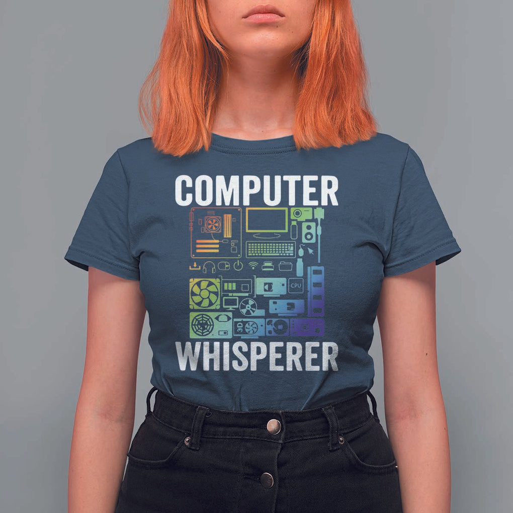 Computer Technician T Shirt For Women Computer Whisperer IT Tech Support Devices TS11 Navy Print Your Wear
