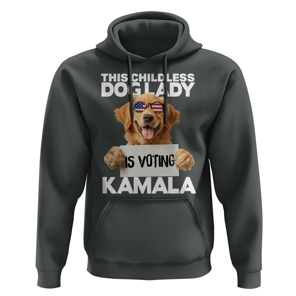 This Childless Dog Lady Is Voting Kamala Hoodie Election Vote Patriotic 2024 Goldlen Sunglasses TS11 Dark Heather Print Your Wear