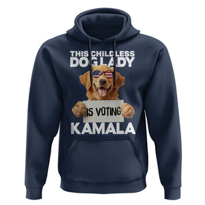 This Childless Dog Lady Is Voting Kamala Hoodie Election Vote Patriotic 2024 Goldlen Sunglasses TS11 Navy Print Your Wear