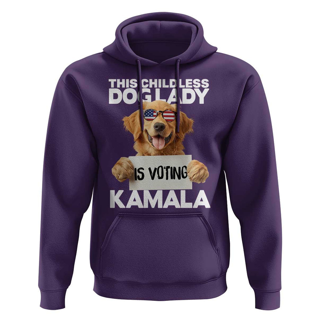 This Childless Dog Lady Is Voting Kamala Hoodie Election Vote Patriotic 2024 Goldlen Sunglasses TS11 Purple Print Your Wear
