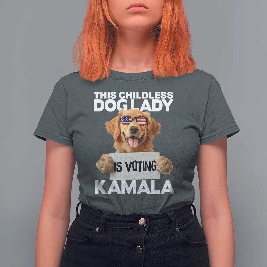 This Childless Dog Lady Is Voting Kamala T Shirt For Women Election Vote Patriotic 2024 Goldlen Sunglasses TS11 Dark Heather Print Your Wear