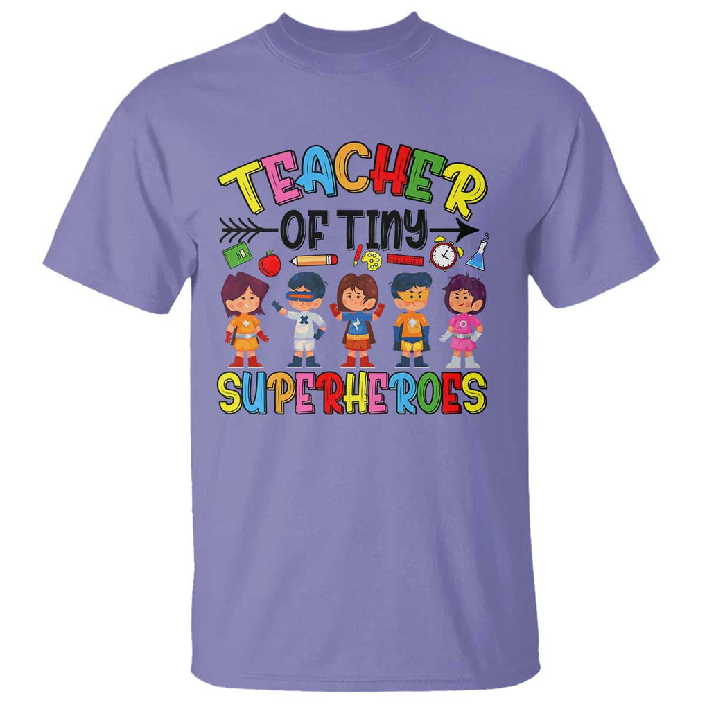 Kindergarten Preschool Teacher T Shirt Teacher of Tiny Superheroes Back To School TS11 Violet Print Your Wear