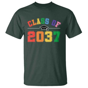 Class Of 2037 T Shirt Grow With Me First Day of School Graduation Mortarboard TS11 Dark Forest Green Print Your Wear
