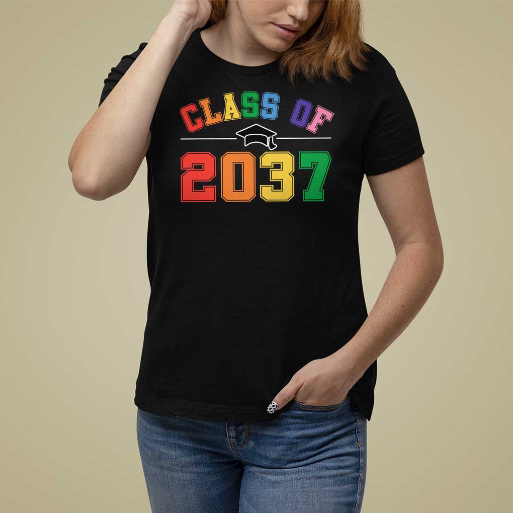 Class Of 2037 T Shirt For Women Grow With Me First Day of School Graduation Mortarboard TS11 Black Print Your Wear