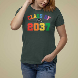 Class Of 2037 T Shirt For Women Grow With Me First Day of School Graduation Mortarboard TS11 Dark Forest Green Print Your Wear
