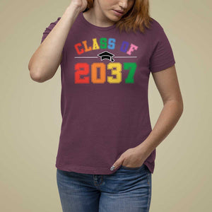 Class Of 2037 T Shirt For Women Grow With Me First Day of School Graduation Mortarboard TS11 Maroon Print Your Wear