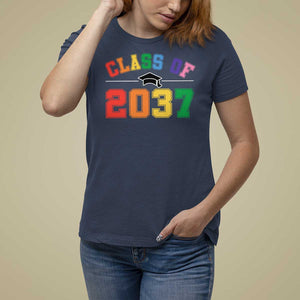 Class Of 2037 T Shirt For Women Grow With Me First Day of School Graduation Mortarboard TS11 Navy Print Your Wear
