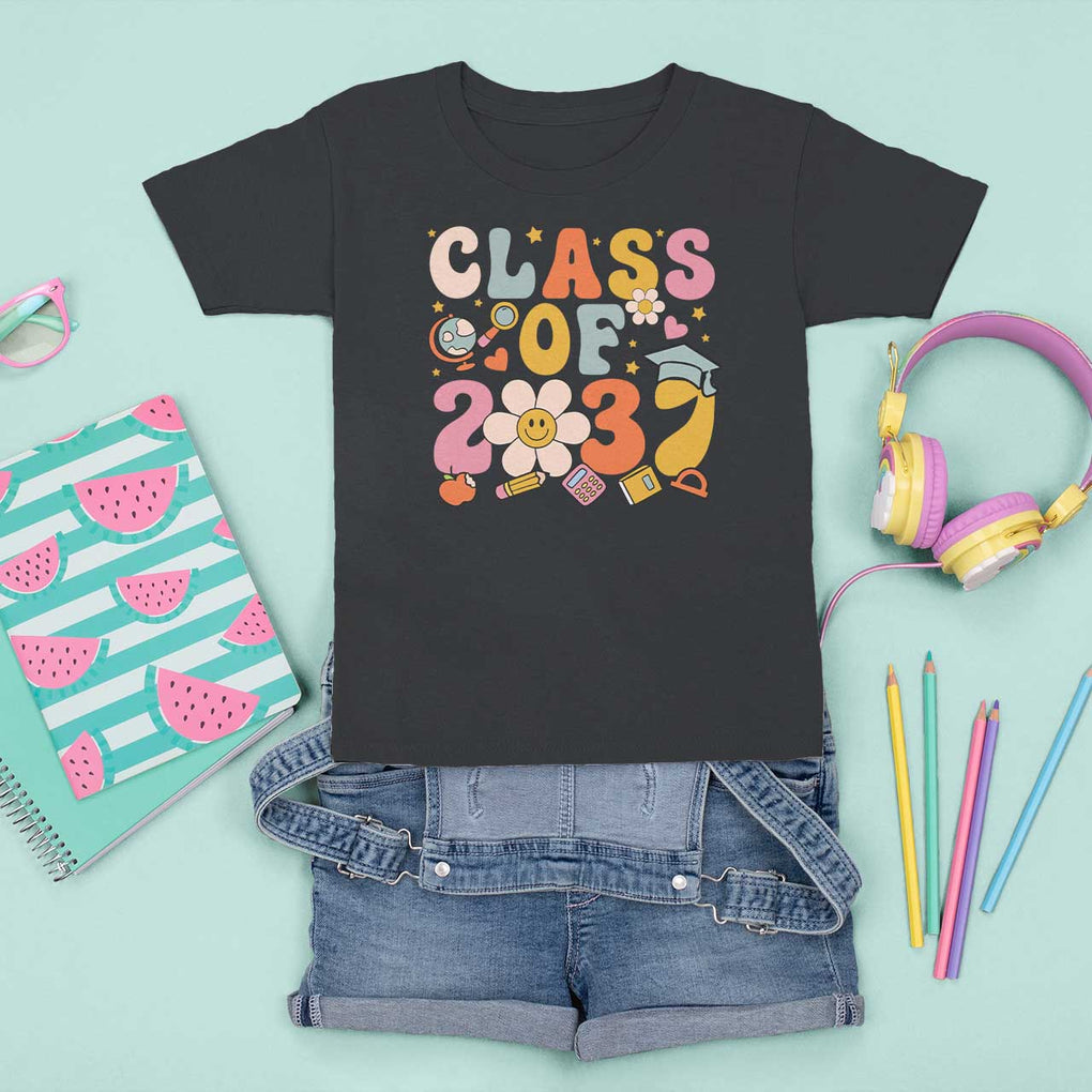 Class Of 2037 T Shirt For Kid Back To School Retro Groove Flower Pencil Apple TS11 Black Print Your Wear