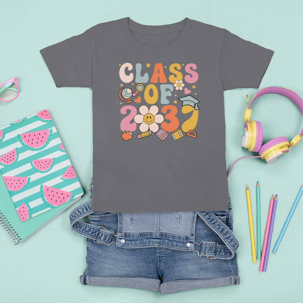 Class Of 2037 T Shirt For Kid Back To School Retro Groove Flower Pencil Apple TS11 Charcoal Print Your Wear