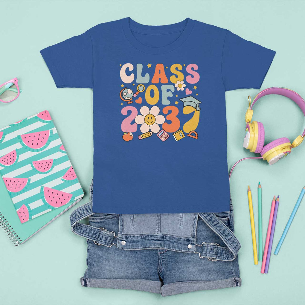Class Of 2037 T Shirt For Kid Back To School Retro Groove Flower Pencil Apple TS11 Royal Blue Print Your Wear