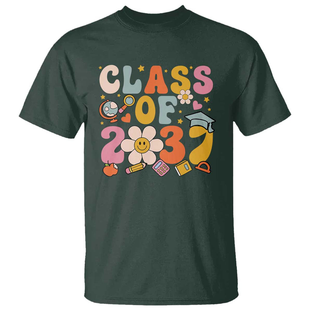 Class Of 2037 T Shirt Back To School Retro Groove Flower Pencil Apple TS11 Dark Forest Green Print Your Wear