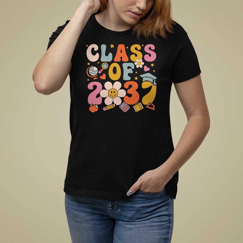 Class Of 2037 T Shirt For Women Back To School Retro Groove Flower Pencil Apple TS11 Black Print Your Wear